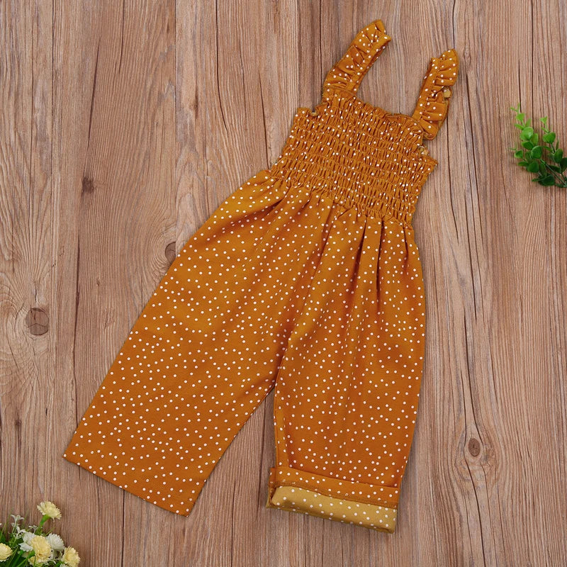 Lioraitiin 1-6Years Toddler Baby Girl’s Summer Suspender Jumpsuit Fresh Polka Dot Ruffles Boat Neck Long Pants 2Styles Clothing