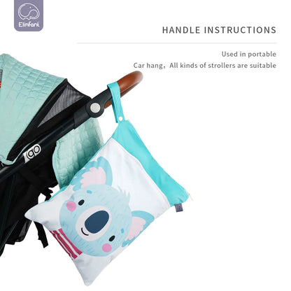 Elinfant Baby Diaper Bag Cartoon Print Waterproof Wet Dry Nappy Zipper Handbag Stroller Carry Pack Travel Outdoor Wet Diaper Bag