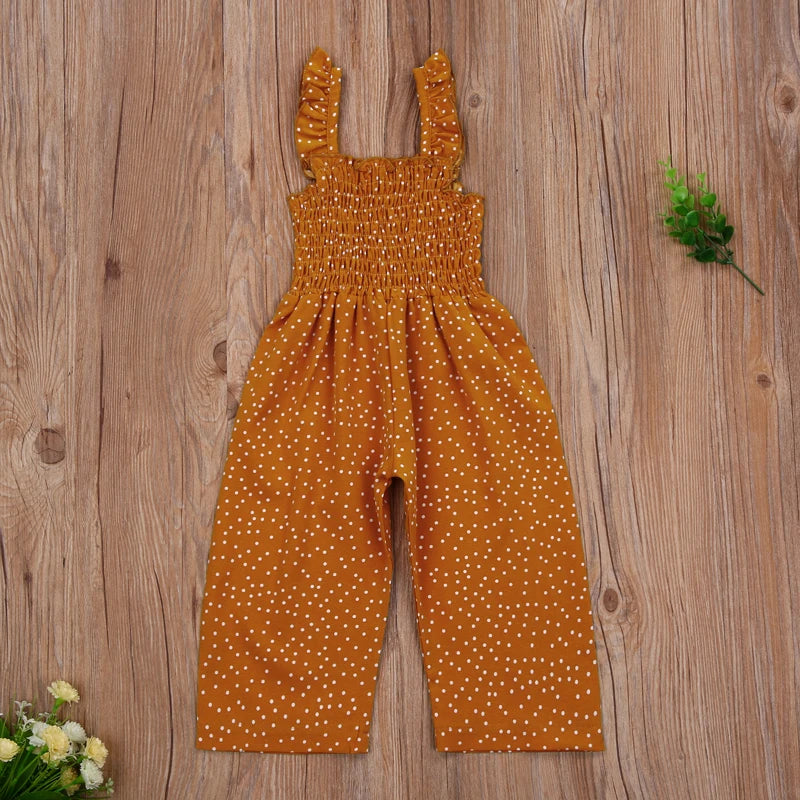 Lioraitiin 1-6Years Toddler Baby Girl’s Summer Suspender Jumpsuit Fresh Polka Dot Ruffles Boat Neck Long Pants 2Styles Clothing