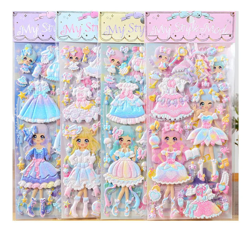 1pcs Stickers Lovely cartoon Girls 3D kawaii sticker book Laptop dress up stickers kids toys pegatinas for children girl gifts