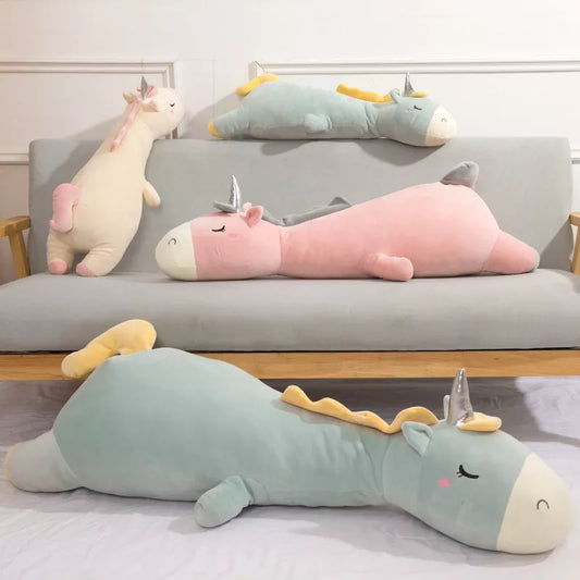 Giant Soft toy Unicorn Stuffed Silver Horn Unicorn High Quality Sleeping Pillow Animal Bed Decor Cushion Throw Pillow