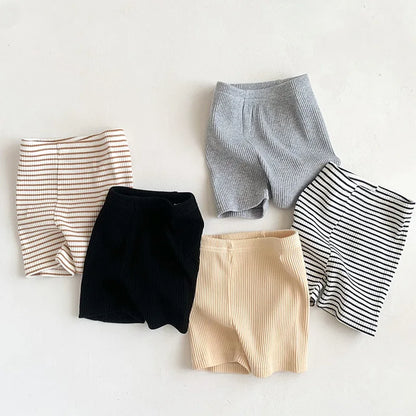 2024 Baby Girls Shorts Ribbed Elastic Striped Trousers Pants Fashion Kids Casual Infant Clothing Korean Style Toddler Short 0-2Y