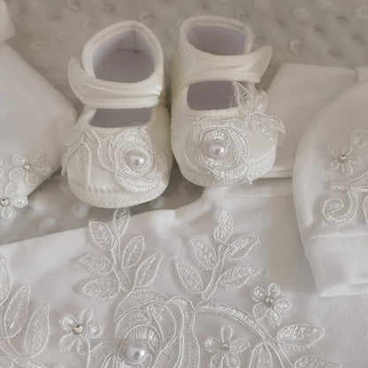 5pcs Newborn Baby Embroidery Lace Romper Outfit Clothing Cotton Infant Wrapped Baby Products Pants Mittens Receiving Blanket