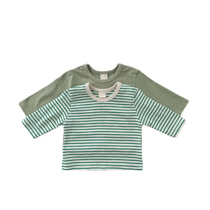 Infant Newborn Girls Boys Autumn Full Sleeve Striped Top Tees Kids Baby Casual Bottoming Shirts Toddler T-shirts Cotton Clothing