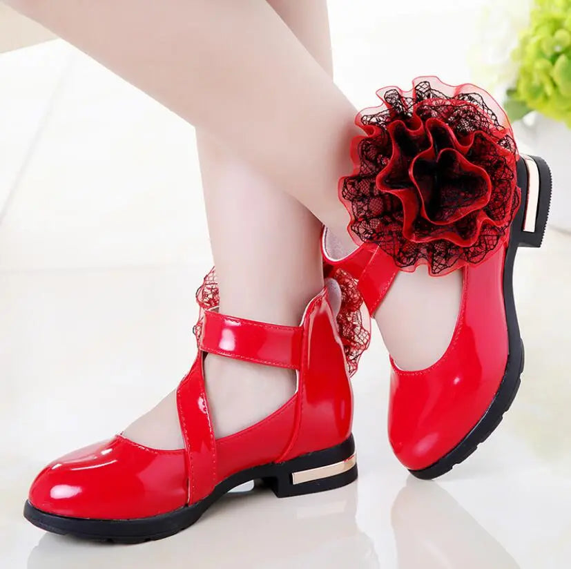 Kids Shoes Girls High Heel Princess Flower Shoes Fashion Children Shoes Leather Fashion Girls Party Dress Wedding Dance