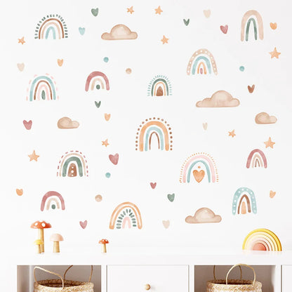 3Sheets/Set Bohemia Style Boho Rainbow Hearts Stars Pattern Wall Stickers for Kids Room Decor Baby Nursery Room Wall Decals