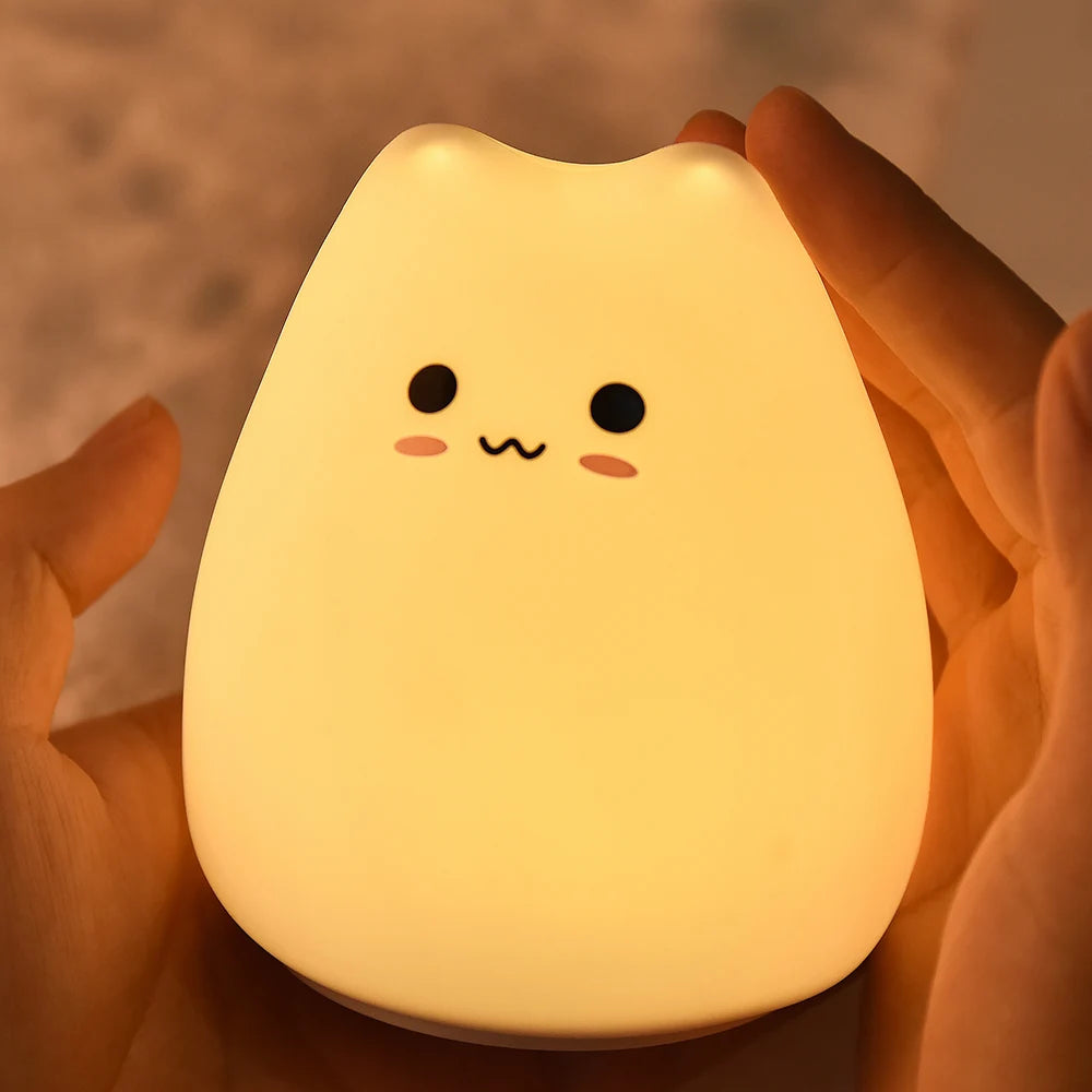 LED Colorful Night Light Animal Cat Silicone Soft Cartoon Baby Nursery Lamp for Children Gift