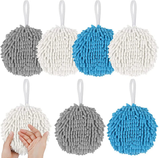 Absorbent Hands Towel Chenille Wipe Hands Ball with Hanging Hook Fast-Drying Soft Towel Hands Wipe Ball Towel Bathroom Supplies