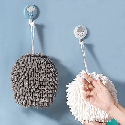 Absorbent Hands Towel Chenille Wipe Hands Ball with Hanging Hook Fast-Drying Soft Towel Hands Wipe Ball Towel Bathroom Supplies