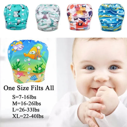 Baby Swim Diapers Adjustable Button Washable Cloth Diapers Swimming Pool Swim Trunks Print Reusable Waterproof Diapers