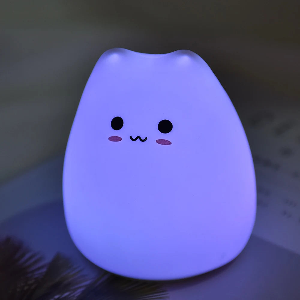 LED Colorful Night Light Animal Cat Silicone Soft Cartoon Baby Nursery Lamp for Children Gift