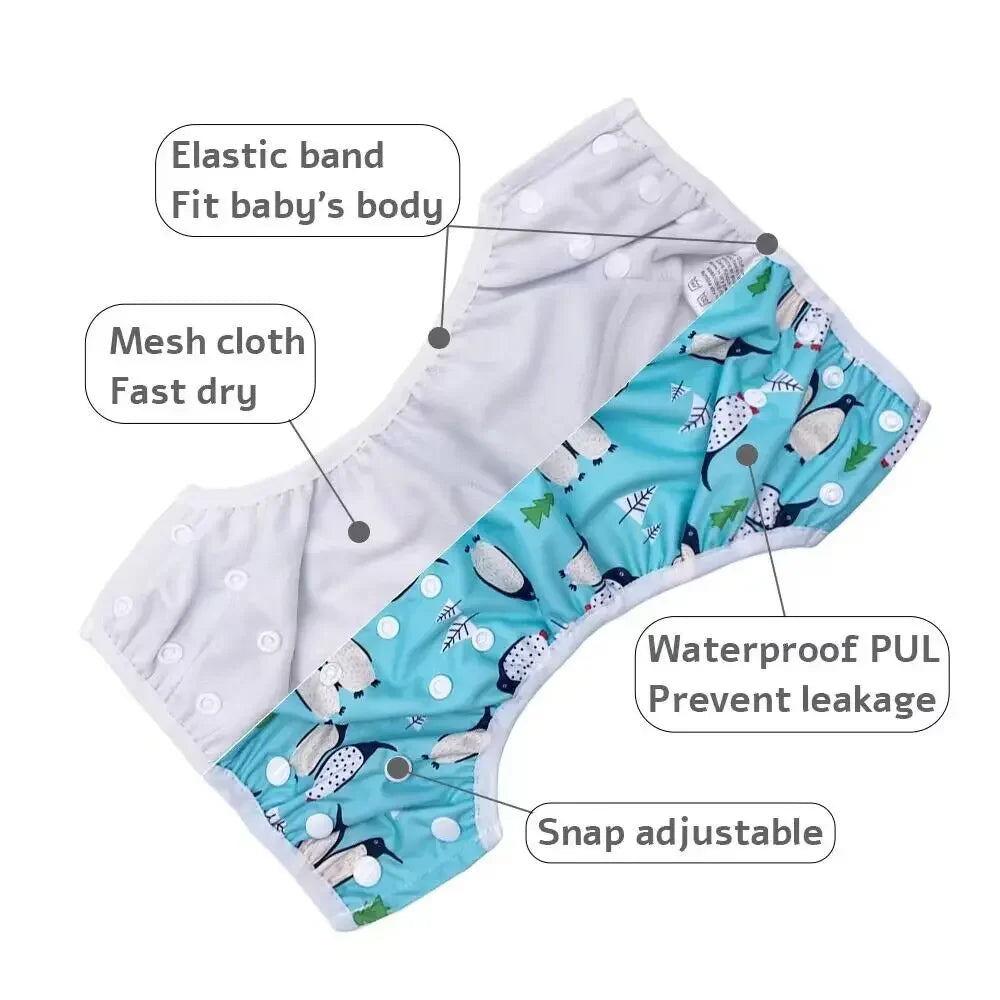 Baby Swim Diapers Adjustable Button Washable Cloth Diapers Swimming Pool Swim Trunks Print Reusable Waterproof Diapers