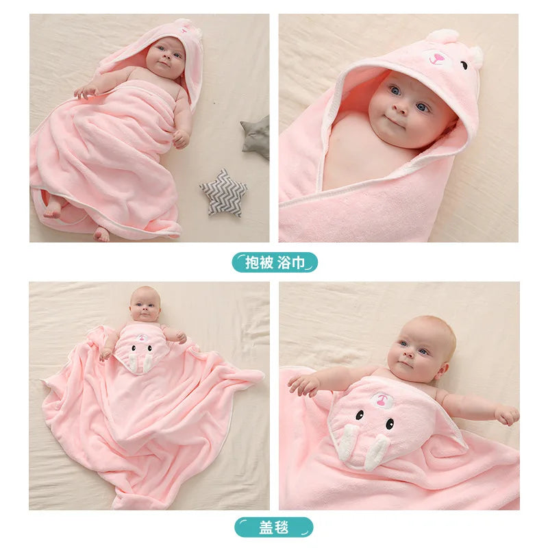 Toddler Baby Hooded Towels Newborn Kids Bathrobe Cartoon Bath Towel Blanket Warm Sleeping Swaddle Wrap for Infant Boys Girls