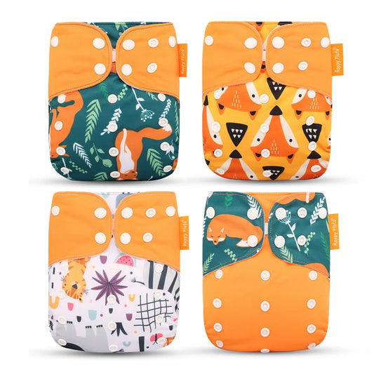 Happyflute 2023 New Fashion Style Baby Nappy 4Pcs/Set Diaper Cover Waterproof&Reusable Cloth Diaper