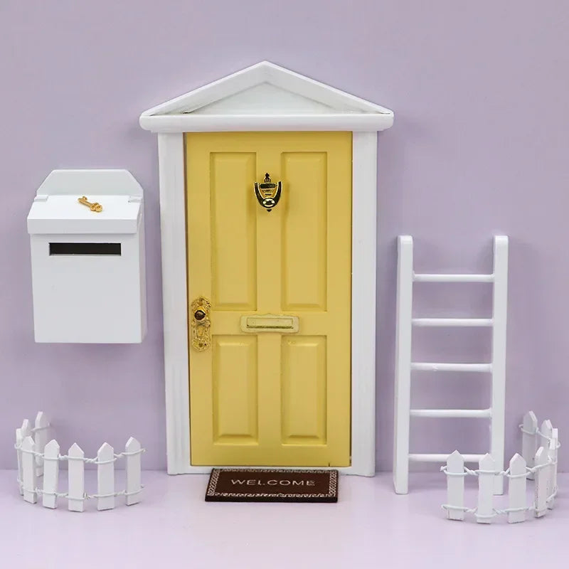 Miniature Wood Elf Door Tooth Fairy Door Mini House Accessories Pretend Play Toy Gift for Kids Furniture Simulation Miniatures