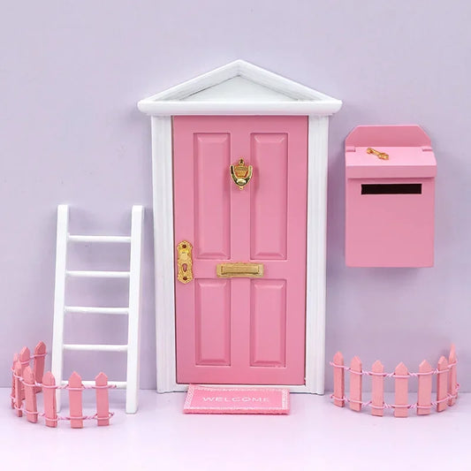 Miniature Wood Elf Door Tooth Fairy Door Mini House Accessories Pretend Play Toy Gift for Kids Furniture Simulation Miniatures