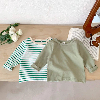 Infant Newborn Girls Boys Autumn Full Sleeve Striped Top Tees Kids Baby Casual Bottoming Shirts Toddler T-shirts Cotton Clothing