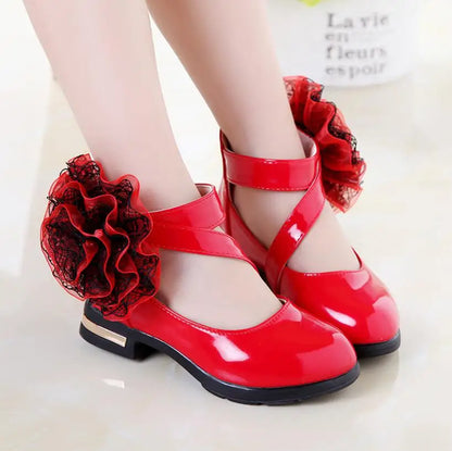 Kids Shoes Girls High Heel Princess Flower Shoes Fashion Children Shoes Leather Fashion Girls Party Dress Wedding Dance