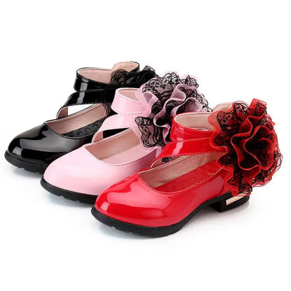 Kids Shoes Girls High Heel Princess Flower Shoes Fashion Children Shoes Leather Fashion Girls Party Dress Wedding Dance