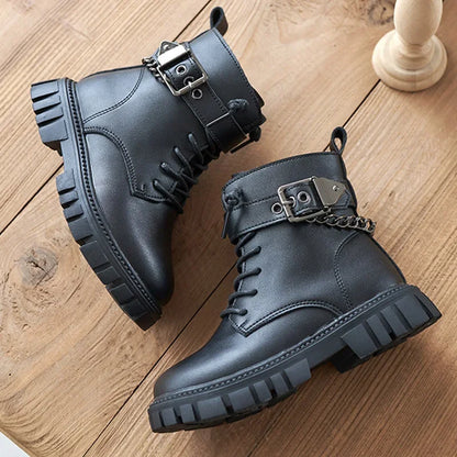 New Kids Shoes Soft Sole Casual Ankle Boots Girls Cotton Shoes Zipper Non Slip Leather Boots Boys Student Shoes Children Shoes