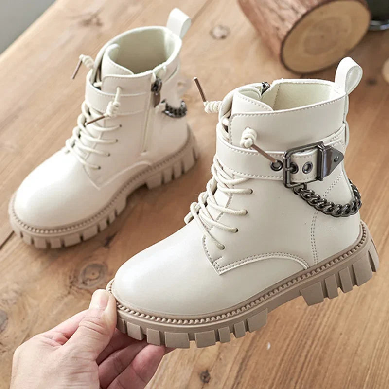 New Kids Shoes Soft Sole Casual Ankle Boots Girls Cotton Shoes Zipper Non Slip Leather Boots Boys Student Shoes Children Shoes