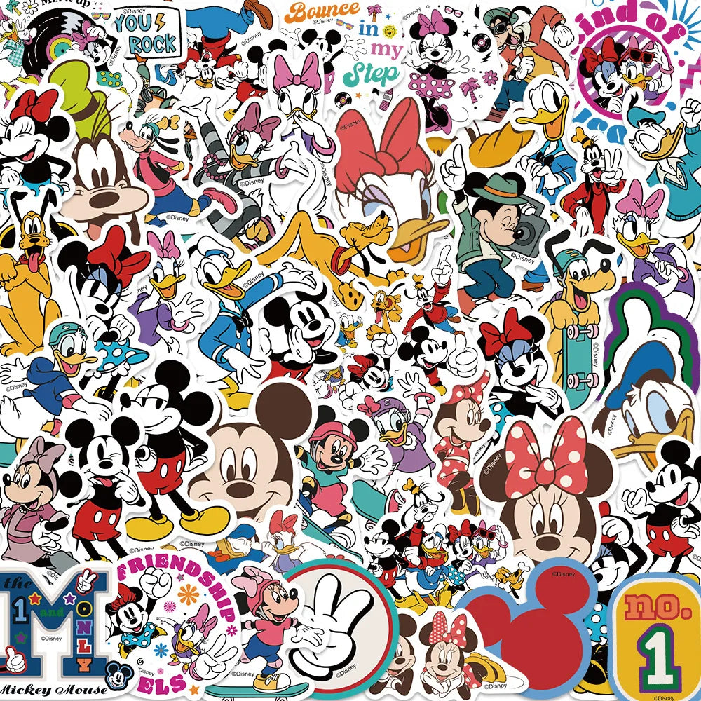 50PCS Disney Movie Minnie Mickey Stickers Anime Decal DIY Skateboard Laptop Motorcycle Cool Cute Cartoon Sticker Pack Kids Toy