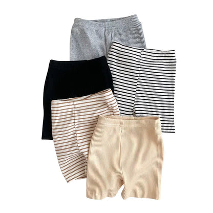 2024 Baby Girls Shorts Ribbed Elastic Striped Trousers Pants Fashion Kids Casual Infant Clothing Korean Style Toddler Short 0-2Y