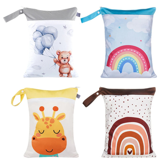 Elinfant Baby Diaper Bag Cartoon Print Waterproof Wet Dry Nappy Zipper Handbag Stroller Carry Pack Travel Outdoor Wet Diaper Bag