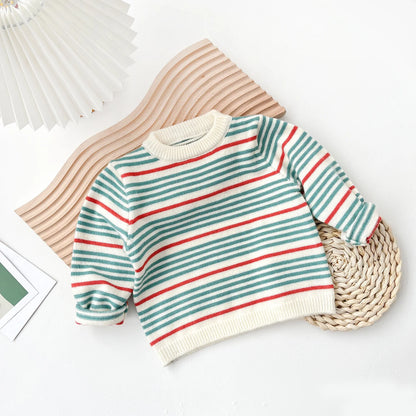 2023 Autumn Spring Newborn Infant Full Sleeve Striped Knitted Top Sweater Solid Color Strap Overalls Bodysuits Kids Baby Clothes