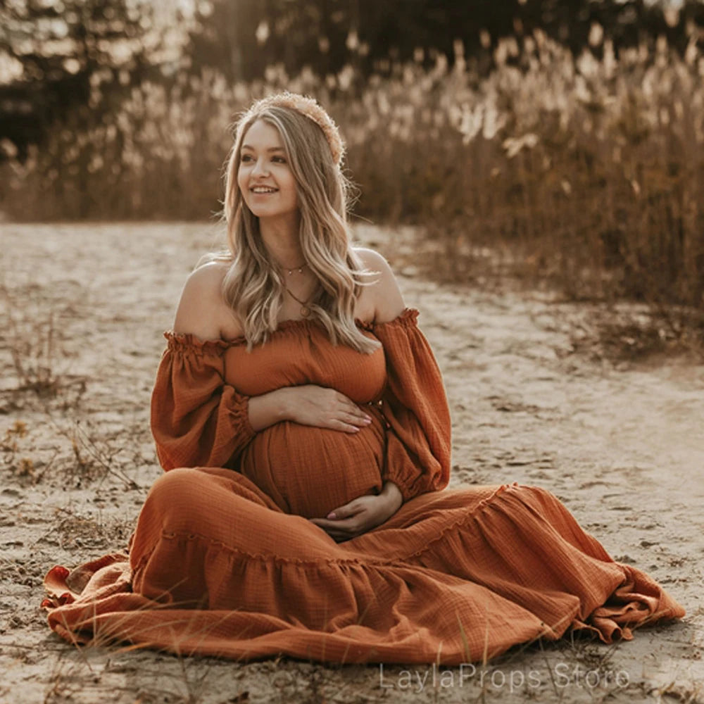 Bohemian Photo Shooting Pregnancy Dress Linen Cotton Retro Loose Fitting Maternity Dress Boho Style Dress Photo Shoot Pregnant