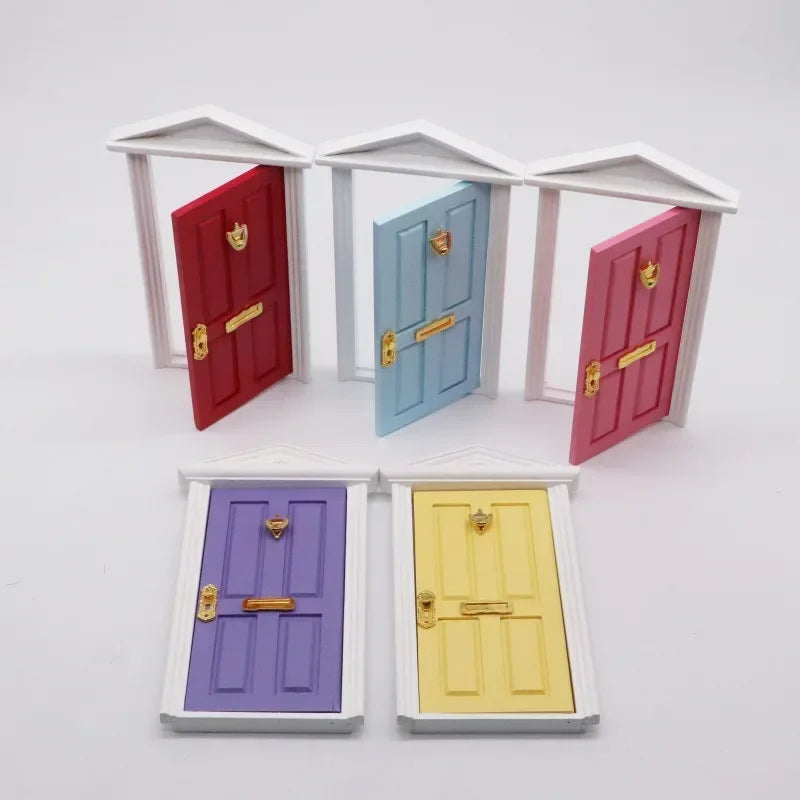 Miniature Wood Elf Door Tooth Fairy Door Mini House Accessories Pretend Play Toy Gift for Kids Furniture Simulation Miniatures