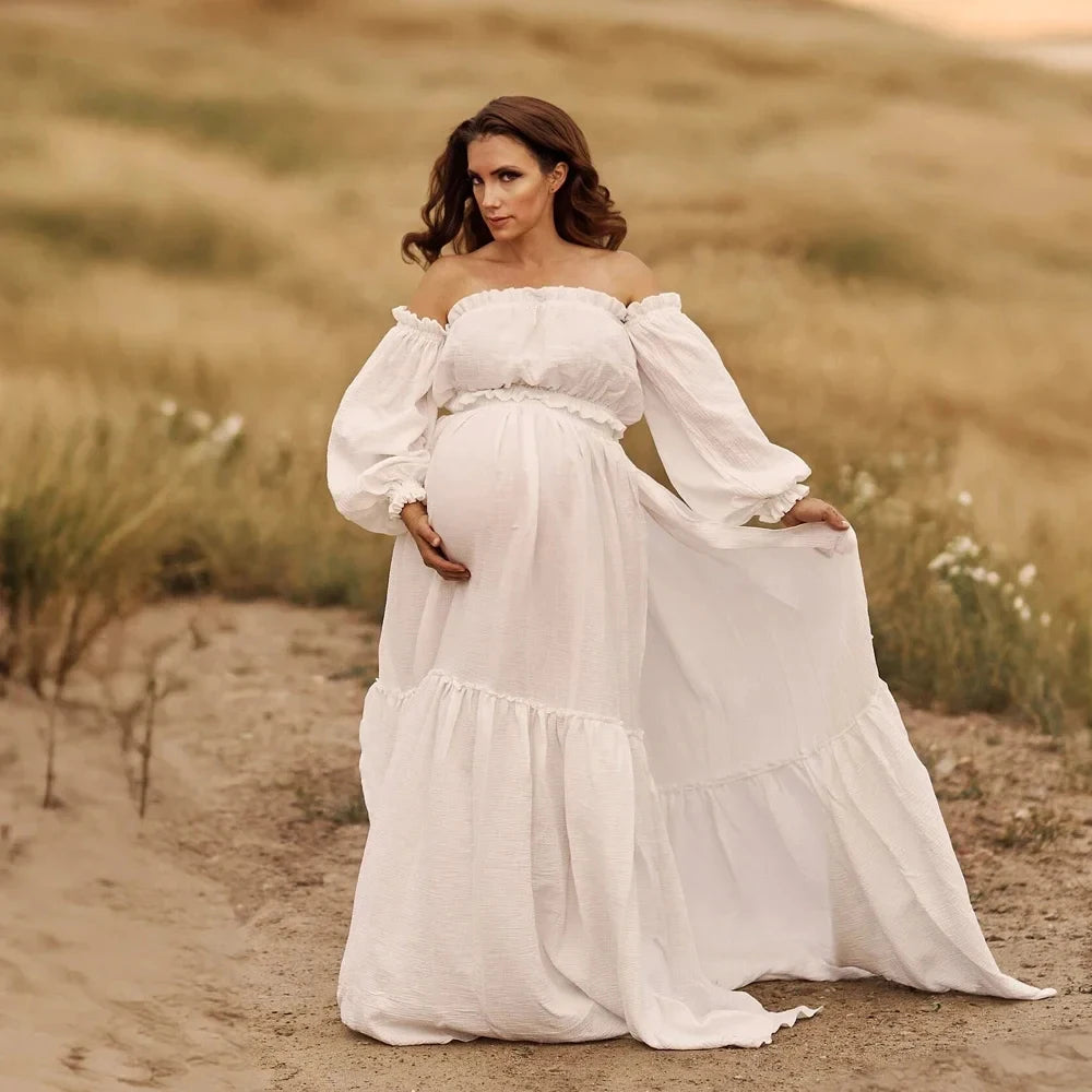 Boho Linen Cotton Dress For Maternity Photo Shooting  Pregnancy Photography prop Pregnant Women Wear Comfortable Vintage Dresses